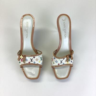 100 LOUIS VUITTON Takashi Murakami Leather Monogram Mules Size 41