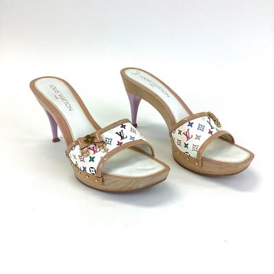 100 LOUIS VUITTON Takashi Murakami Leather Monogram Mules Size 41