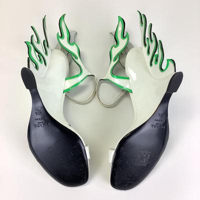101 PRADA Flame Patent Leather Green and White Sandals Size 40 1/2