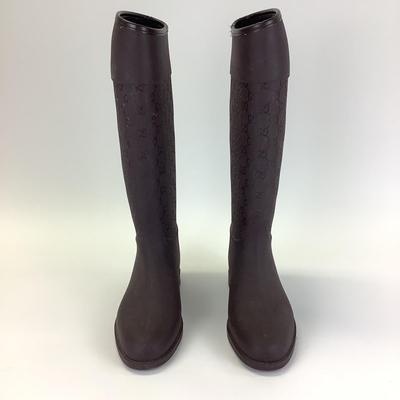 102 GUCCI Dark Brown Rubber Wellington Style Rain Boots Size 40