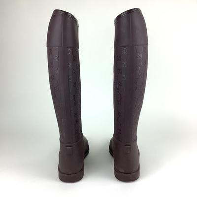 102 GUCCI Dark Brown Rubber Wellington Style Rain Boots Size 40