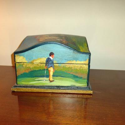 Golf Theme Wooden Storage Box- Approx 7" x 5 3/4" x 4" Tall