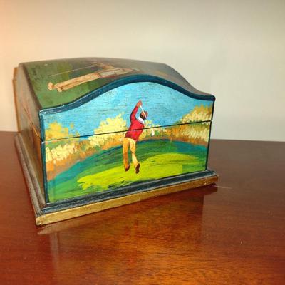 Golf Theme Wooden Storage Box- Approx 7" x 5 3/4" x 4" Tall