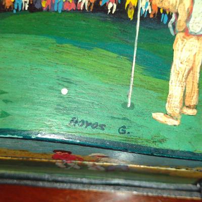 Golf Theme Wooden Storage Box- Approx 7" x 5 3/4" x 4" Tall