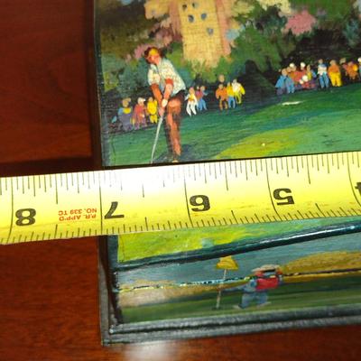 Golf Theme Wooden Storage Box- Approx 7" x 5 3/4" x 4" Tall