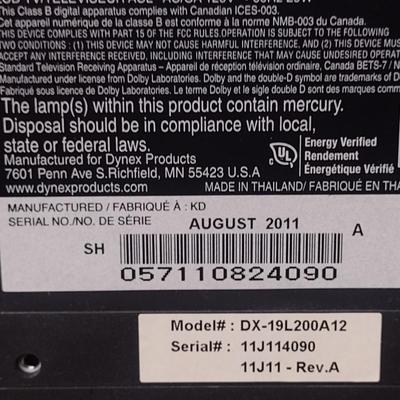 Dynex Television- Approx 18 1/2" Diagonally - Model DX-19L200A12