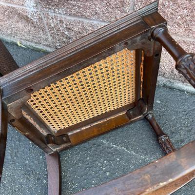Petite Vintage Wood and Cane Rocking Chair