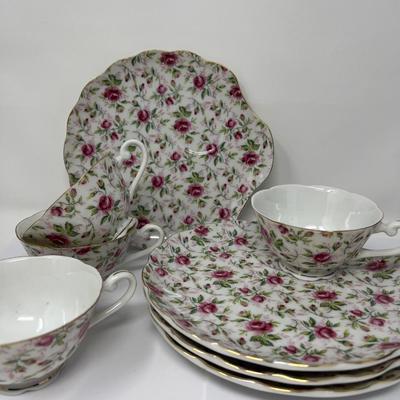Lefton Hostess Snack Set of 4 Tea Cups & Plates