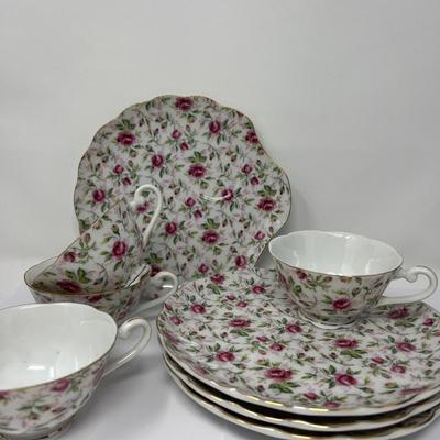 Lefton Hostess Snack Set of 4 Tea Cups & Plates