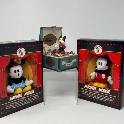 Gund Antique Minnie & Mickey Mouse (Box) & Schmid Mickey’s Toy Chest Music Box