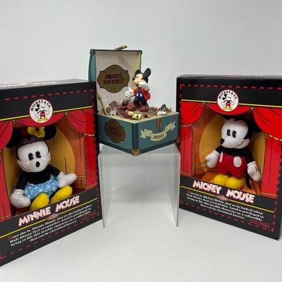 Gund Antique Minnie & Mickey Mouse (Box) & Schmid Mickey’s Toy Chest Music Box