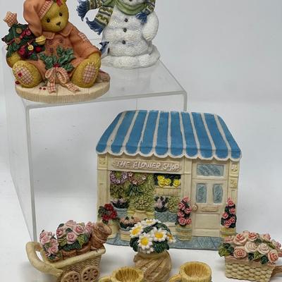Cherished Teddies Snow Bear & Annette and Pop Imports Flower Shop