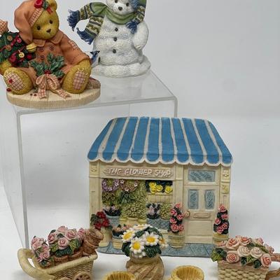 Cherished Teddies Snow Bear & Annette and Pop Imports Flower Shop