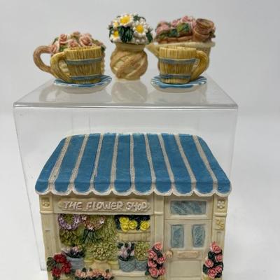 Cherished Teddies Snow Bear & Annette and Pop Imports Flower Shop