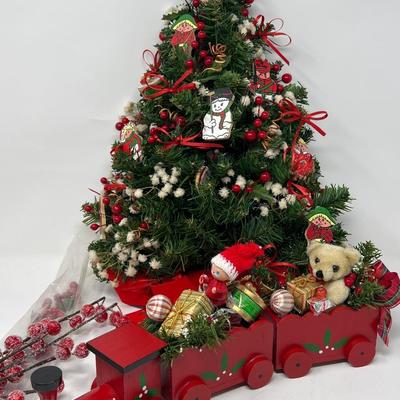 Craft Cottage Faux Fir Tree Wall Hanging & Wood Train