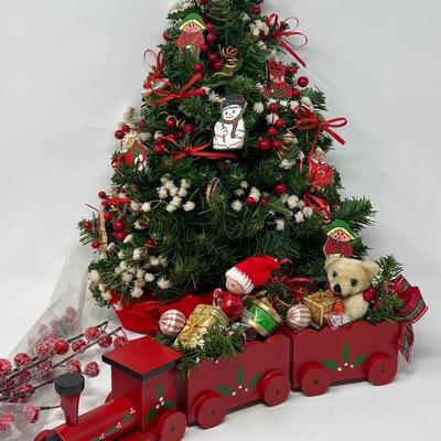Craft Cottage Faux Fir Tree Wall Hanging & Wood Train
