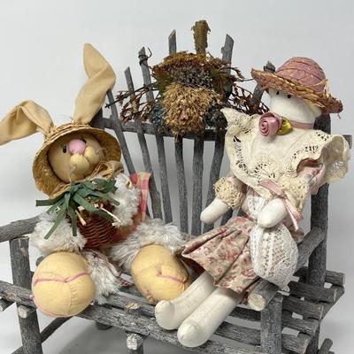 Bunny & Girl on Twig Bench Easter/Spring Decor