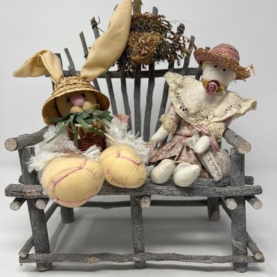 Bunny & Girl on Twig Bench Easter/Spring Decor