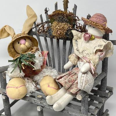 Bunny & Girl on Twig Bench Easter/Spring Decor