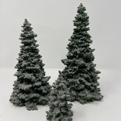 Three Resin Snow Dusted Village Spruce Trees
