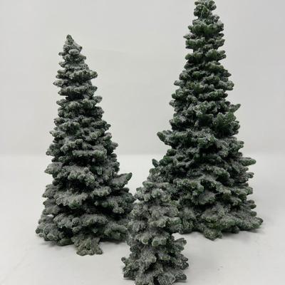 Three Resin Snow Dusted Village Spruce Trees