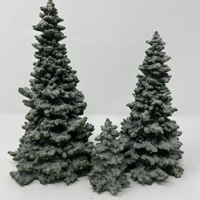 Three Resin Snow Dusted Village Spruce Trees