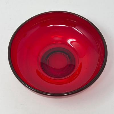 Red Glass Large Platter, Snack Bowl & Etched Red Glass Vase
