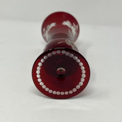 Red Glass Large Platter, Snack Bowl & Etched Red Glass Vase