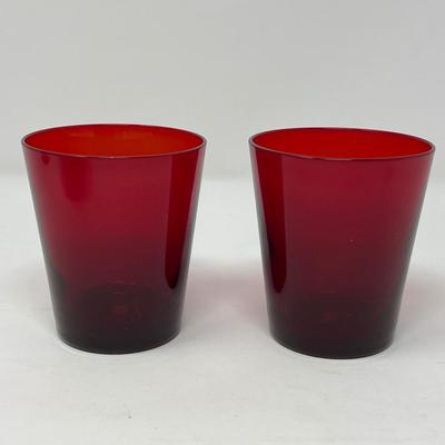 Ruby Red Juice Glass, Tulip Dish & Sugar/Creamer