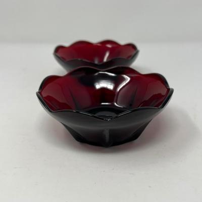 Ruby Red Juice Glass, Tulip Dish & Sugar/Creamer