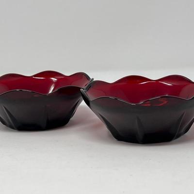 Ruby Red Juice Glass, Tulip Dish & Sugar/Creamer