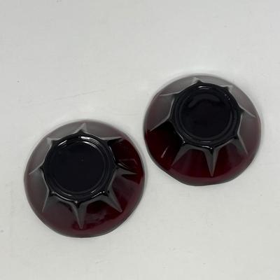 Ruby Red Juice Glass, Tulip Dish & Sugar/Creamer