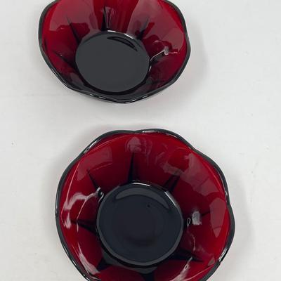Ruby Red Juice Glass, Tulip Dish & Sugar/Creamer