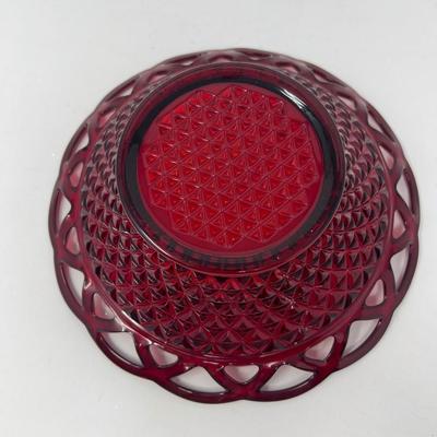 Ruby Red Cane Bowl Lacy Edge