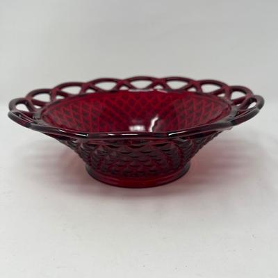 Ruby Red Cane Bowl Lacy Edge