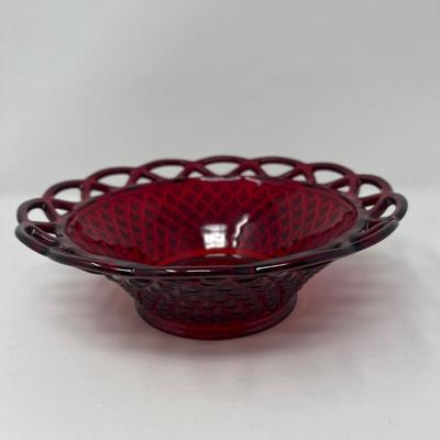 Ruby Red Cane Bowl Lacy Edge