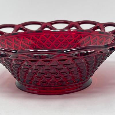 Ruby Red Cane Bowl Lacy Edge