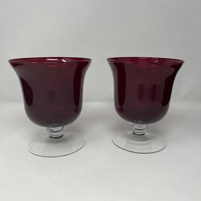 Vintage Ruby Red Pedestal Vases