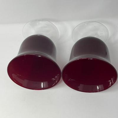 Vintage Ruby Red Pedestal Vases