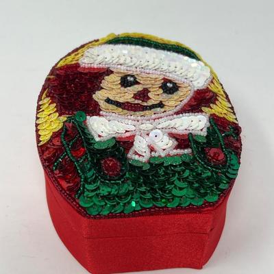 Sequin Raggedy Ann Satin Box & 16 Festive Napkin Holders