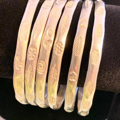 SIX Mexican Designer Hallmarked Silver Bangle Bracelets - 100 grams