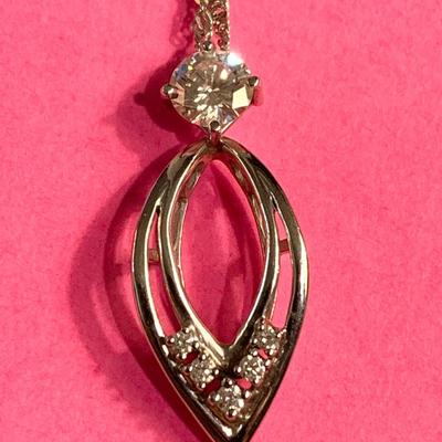 Stuller 14k White Gold Necklace / Wishbone Bib V Pendant & Diamonds