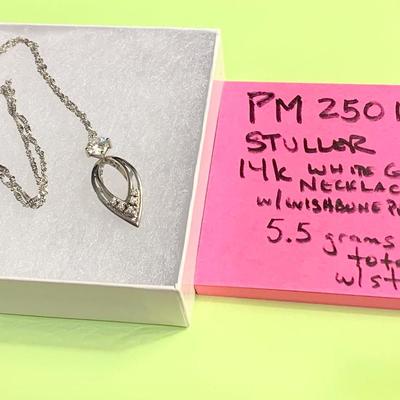 Stuller 14k White Gold Necklace / Wishbone Bib V Pendant & Diamonds