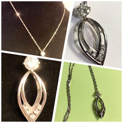 Stuller 14k White Gold Necklace / Wishbone Bib V Pendant & Diamonds