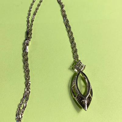 Stuller 14k White Gold Necklace / Wishbone Bib V Pendant & Diamonds