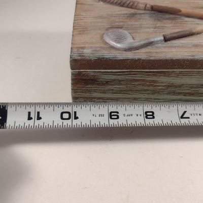 Wooden Golf Design Storage Box- Approx 10" x 4" x 2" Tall