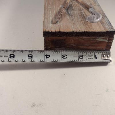 Wooden Golf Design Storage Box- Approx 10" x 4" x 2" Tall