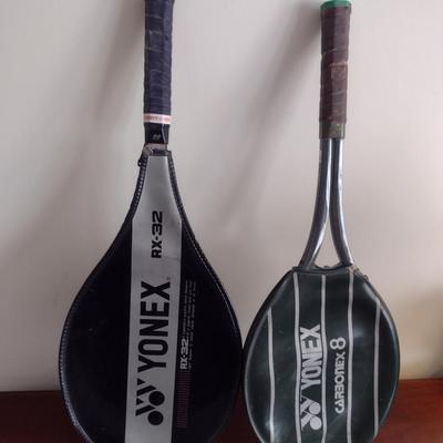 Pair of Yonex Tennis Racquets with Covers- RX-32 and Carbonex 8
