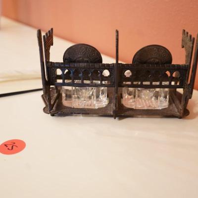 Antique Cast Iron Double Inkwell Desk Set
