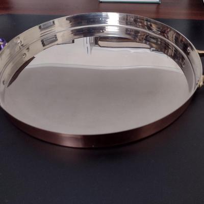 Solid Copper Round Serving Tray- New with Tag- Approx 12" in Diameter